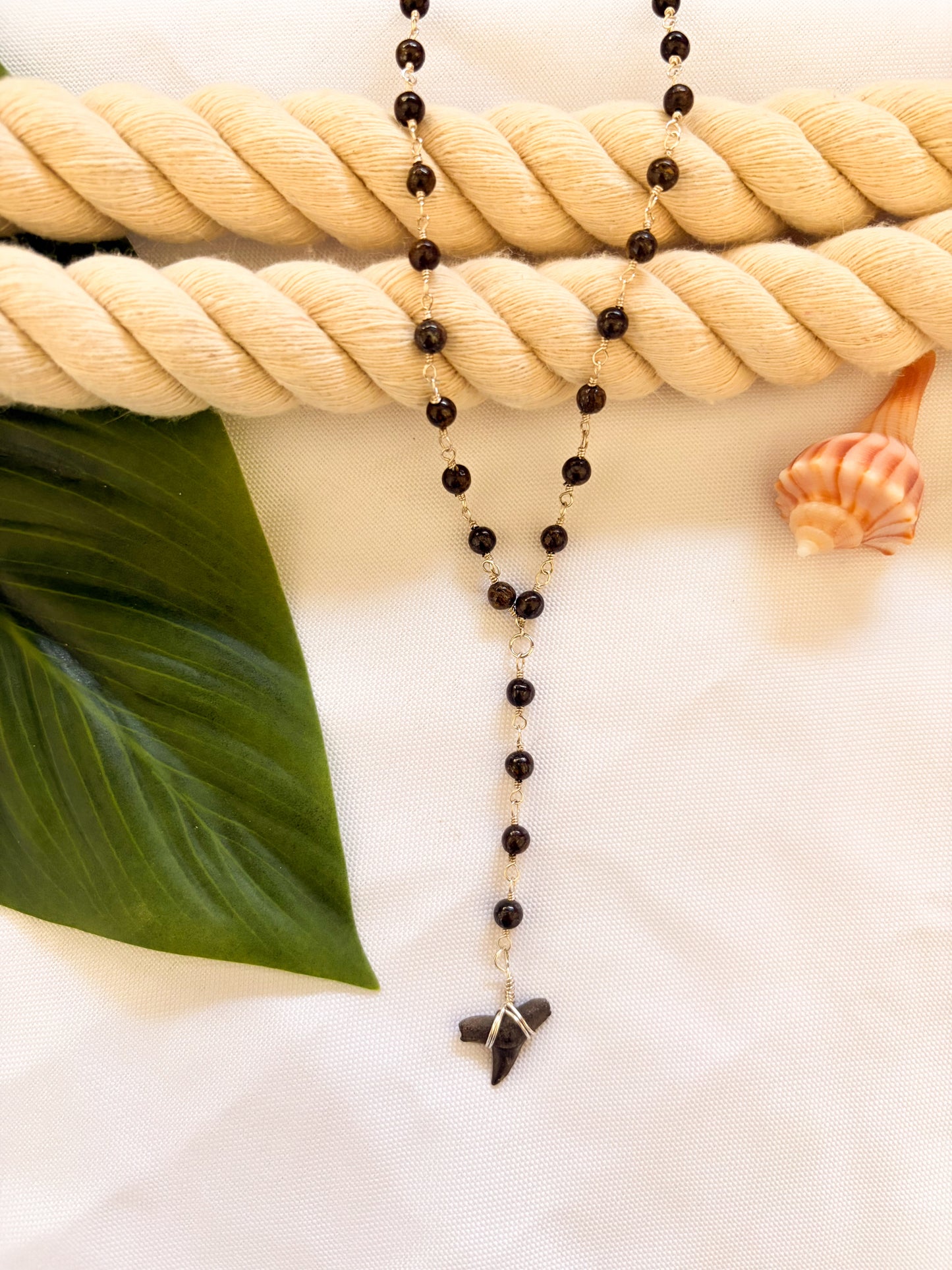 Night Current – Sterling Silver Waterproof Beaded Shark Tooth Necklace