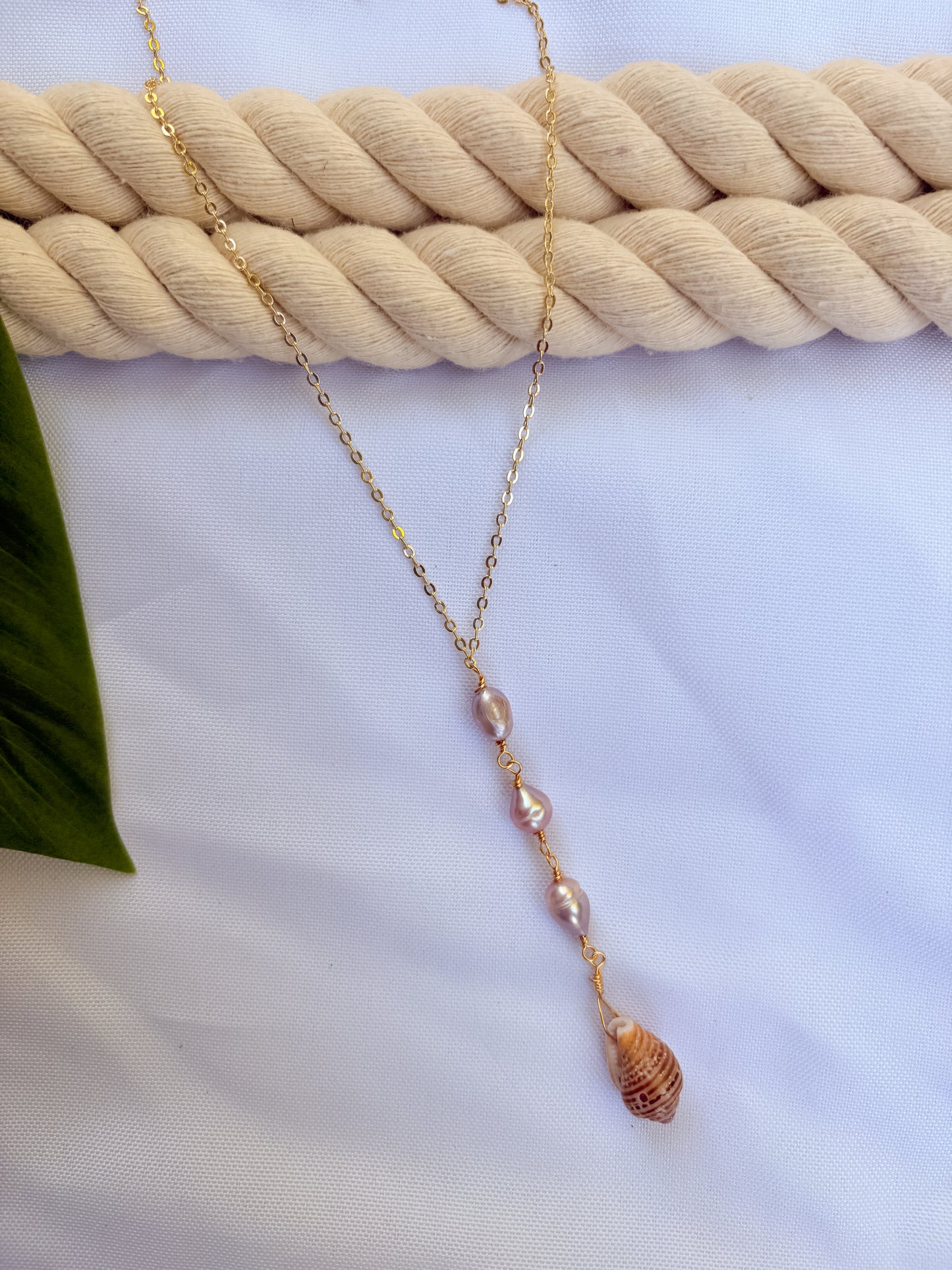 Orchid Cove Necklace – 18K Gold Filled Pearl & Puerto Rico Shell Drop