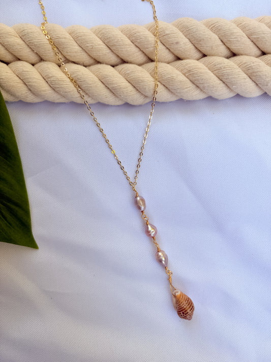 Orchid Cove Necklace – 18K Gold Filled Pearl & Puerto Rico Shell Drop