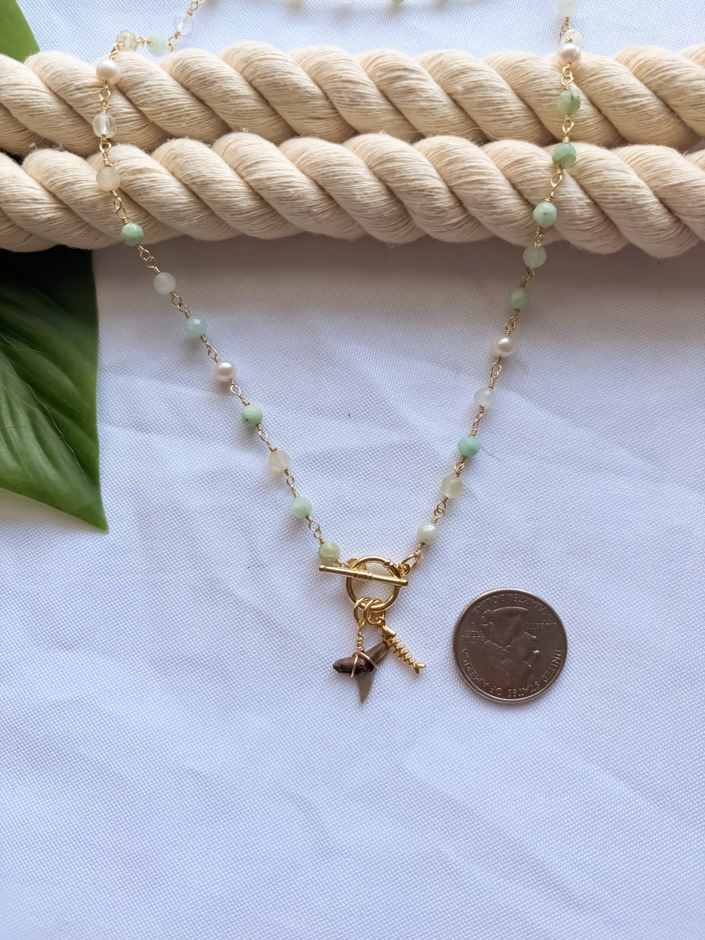 Tropic Sheen Chrysoprase & Pearl Shark Tooth Necklace