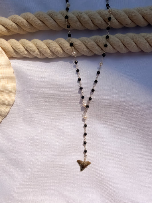 After Dark Lariat – Black Bead & Pearl (Silver)