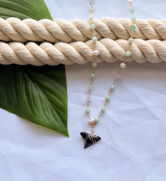 Makai Bloom- Chrysoprase & Pearl Shark Tooth Necklace