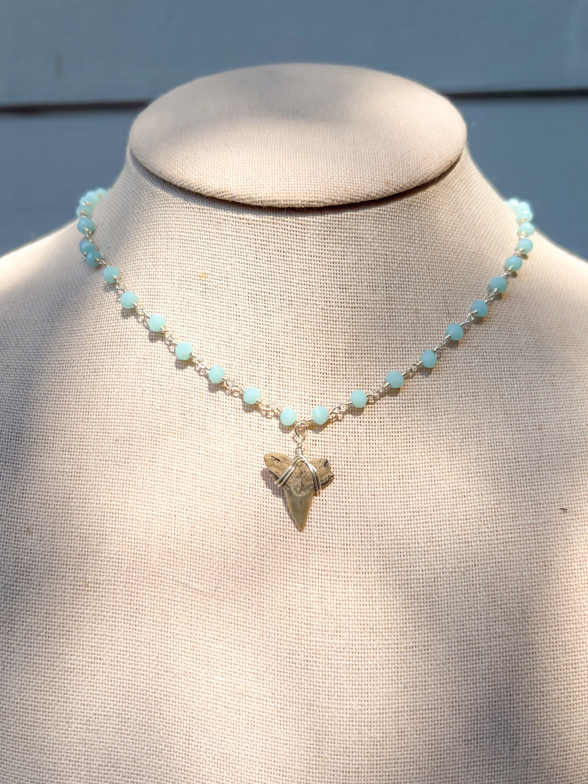 Light Blue Beaded Shark Tooth Necklace