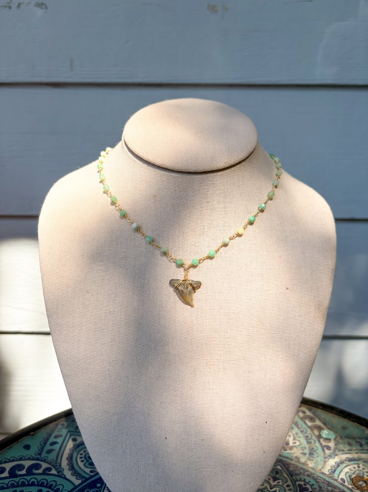 Chrysoprase Carolina Cream Shark Tooth Necklace