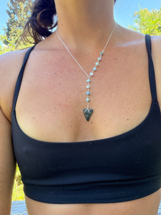 Sterling Silver and Aquamarine Shark Tooth Necklace