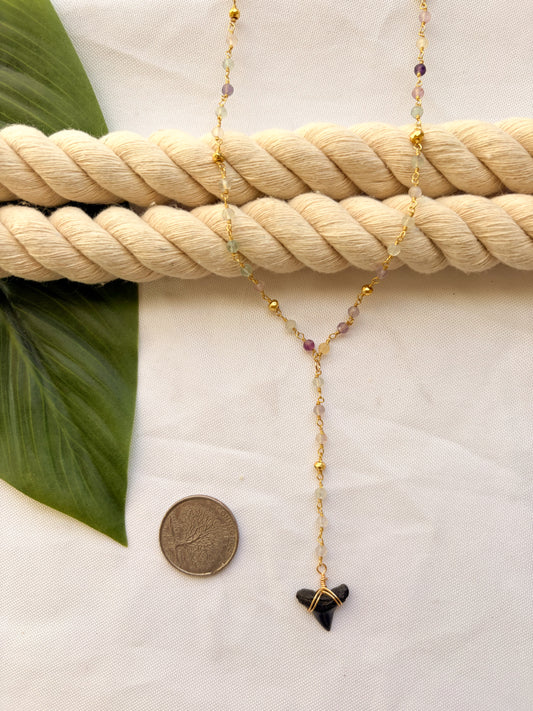 Fluorite Shark Tooth Lariat Necklace