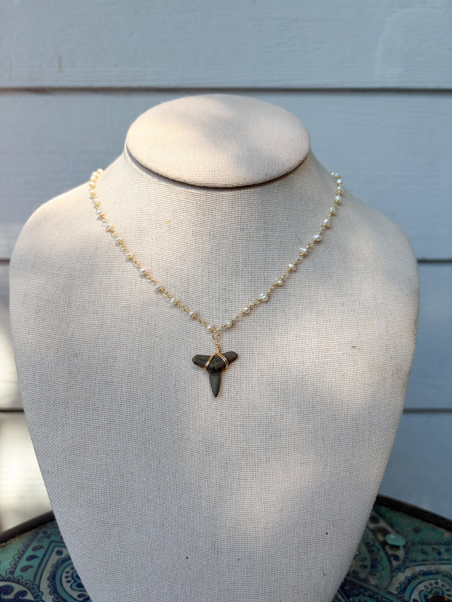 Freshwater Pearl Shark Tooth Necklace