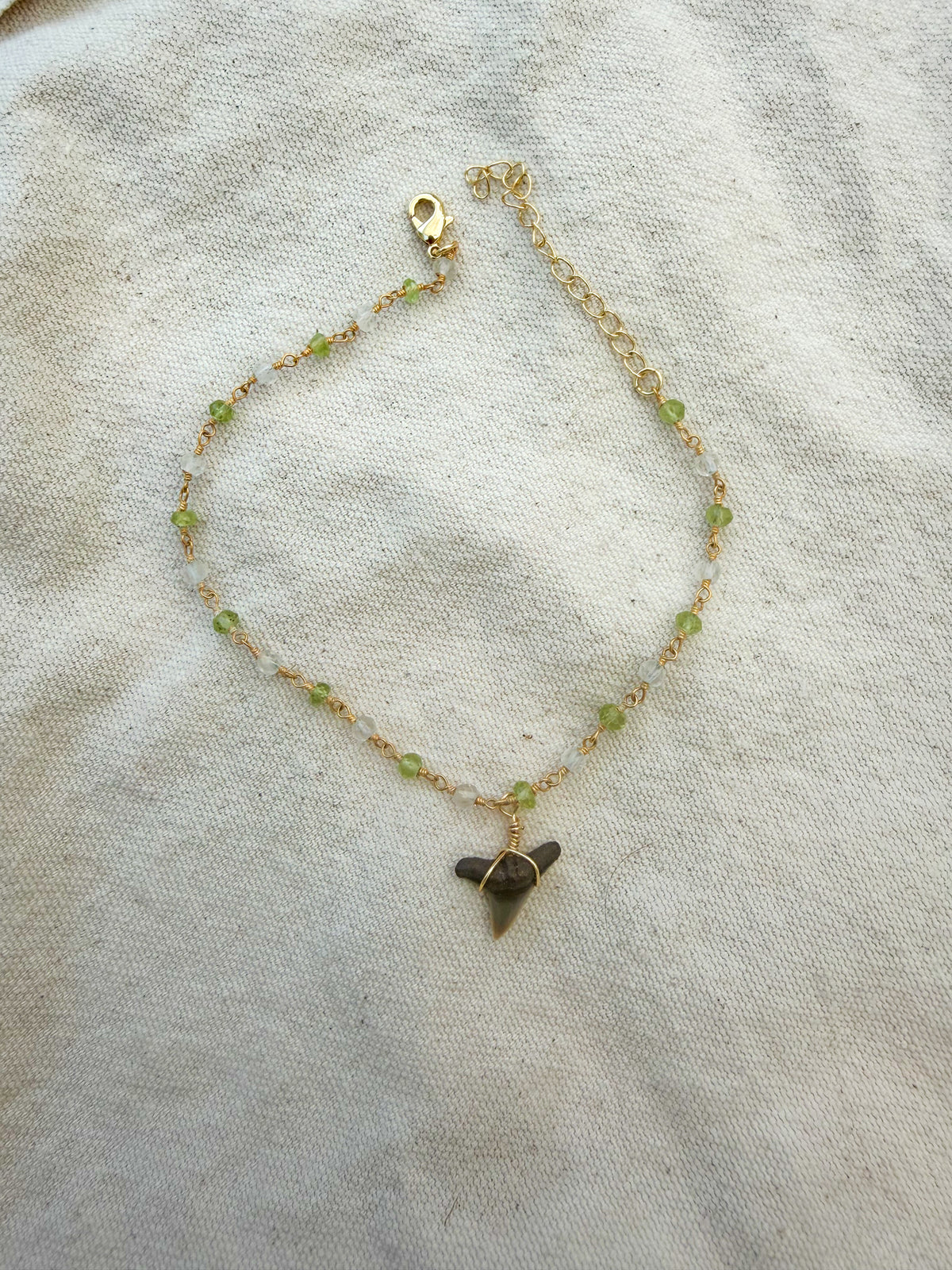 Green & Clear Gemstone Shark Tooth Anklet