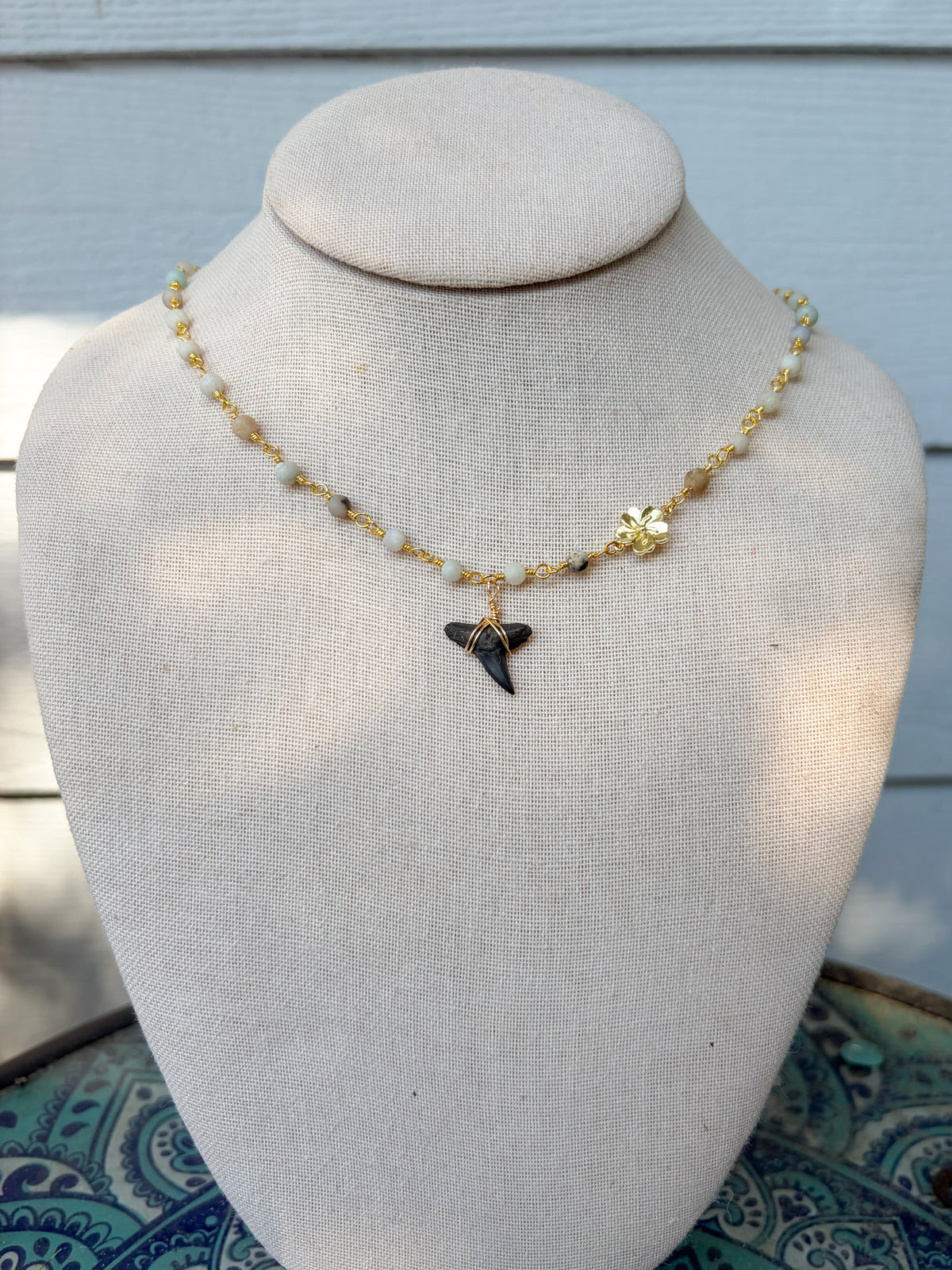 Amazonite Hibiscus Shark Tooth Necklace