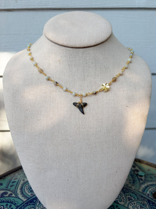 Amazonite Hibiscus Shark Tooth Necklace