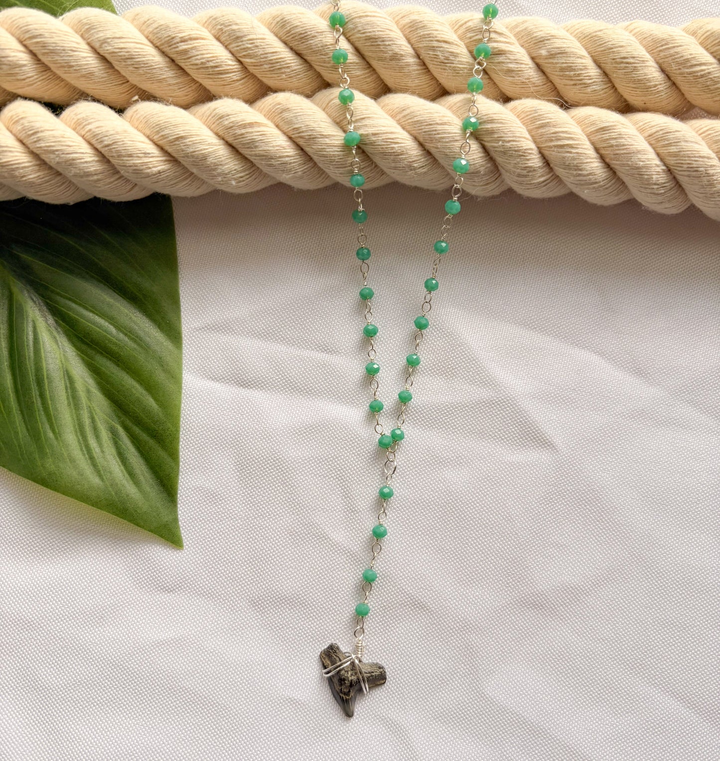 Seafoam Serenity Green Gemstone Shark Tooth Necklace