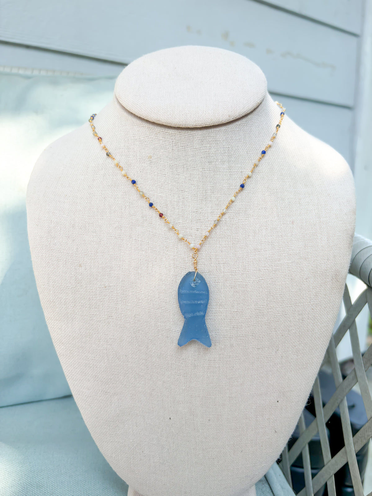 Multicolor Beaded Sea Glass Fish Necklace