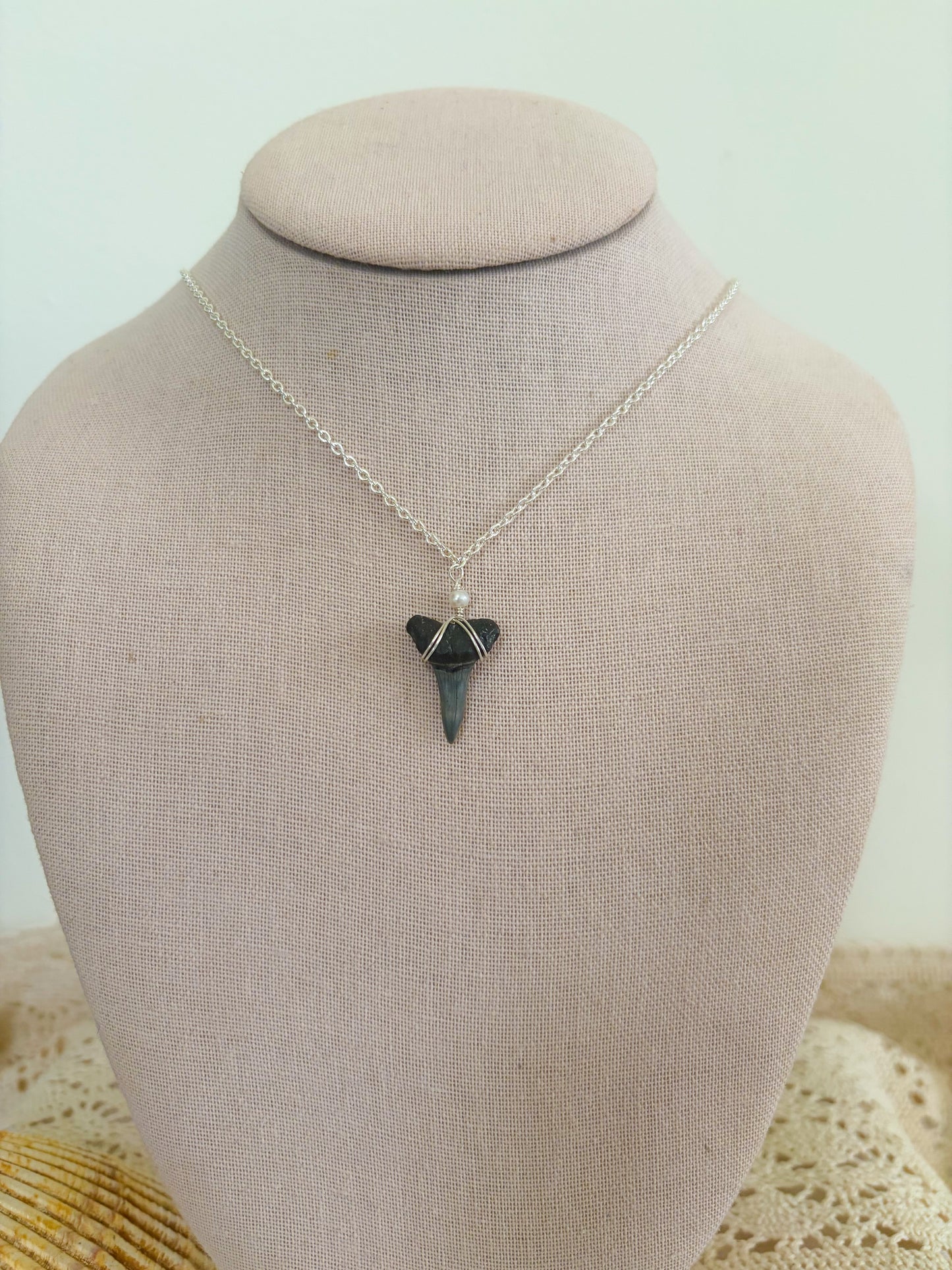 Silver Pearl Shark Tooth Necklace