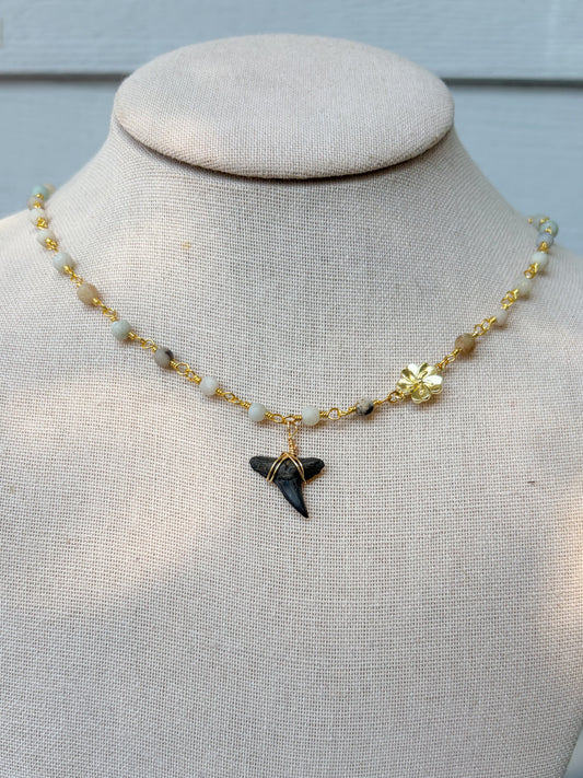 Amazonite Hibiscus Shark Tooth Necklace