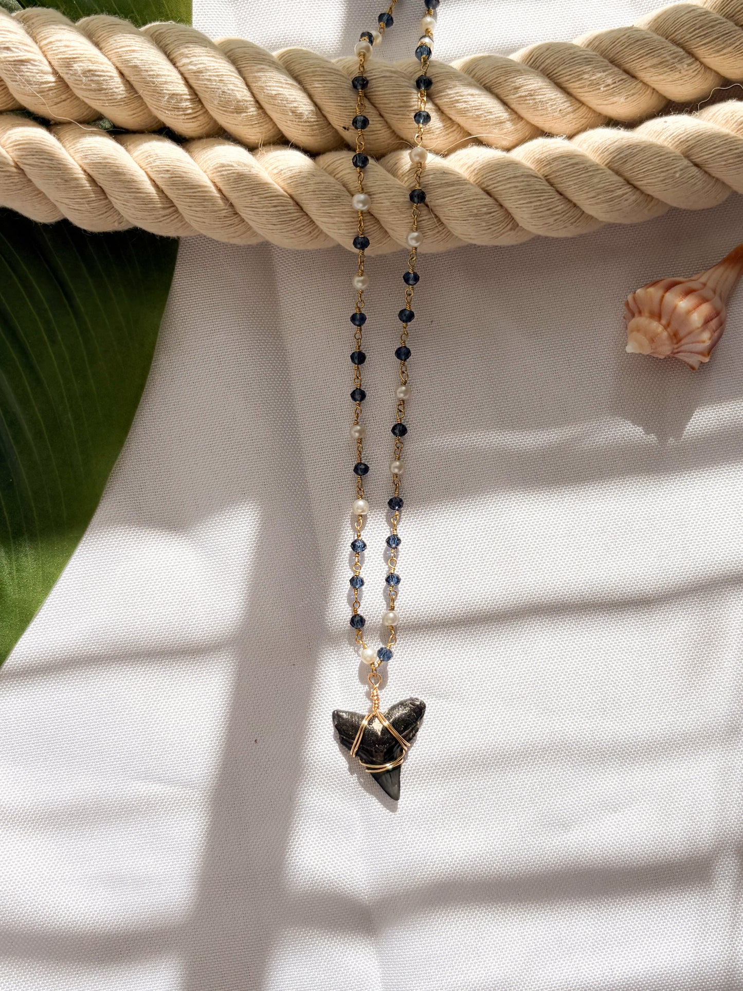 London Blue Wire-Wrapped Shark Tooth Necklace