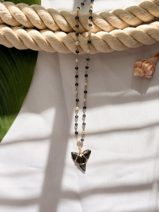London Blue Wire-Wrapped Shark Tooth Necklace