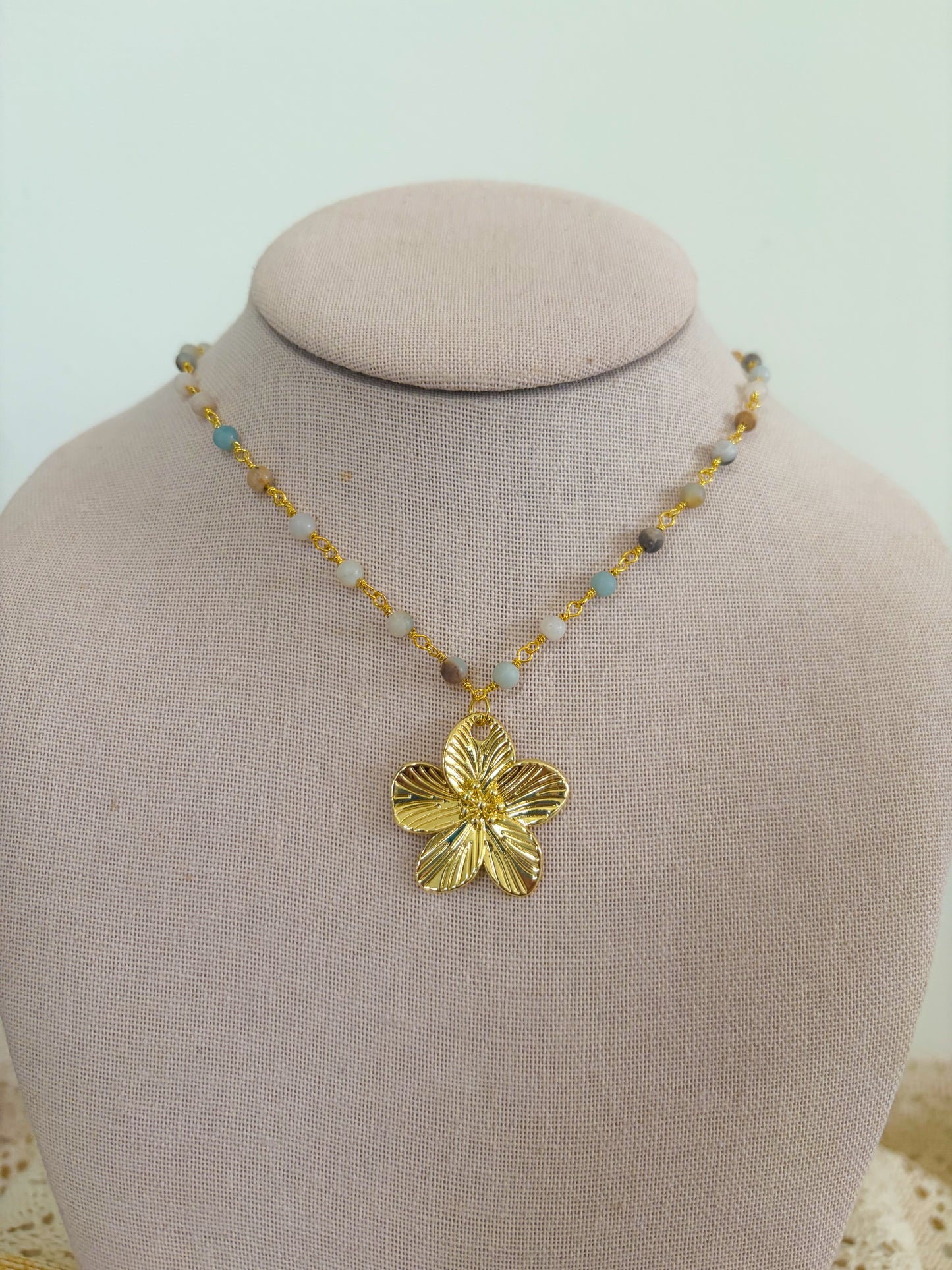 Gold Plated Amazonite Flower Necklace