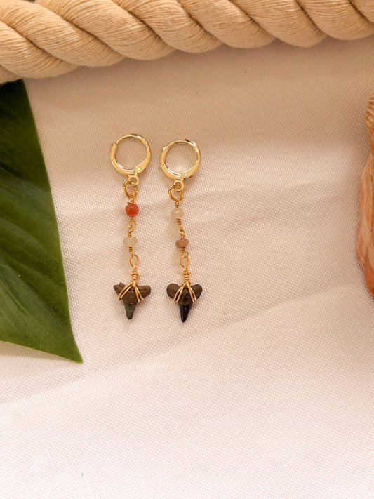 Coral Cay Shark Tooth Earrings – Waterproof Gemstone Hoops