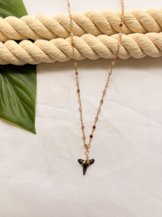 Gold Plated Beaded Shark Tooth Necklace